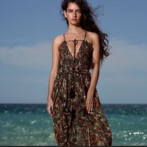 Zara Women's Printed Black Metallic Dress- Black and Brown Size Medium